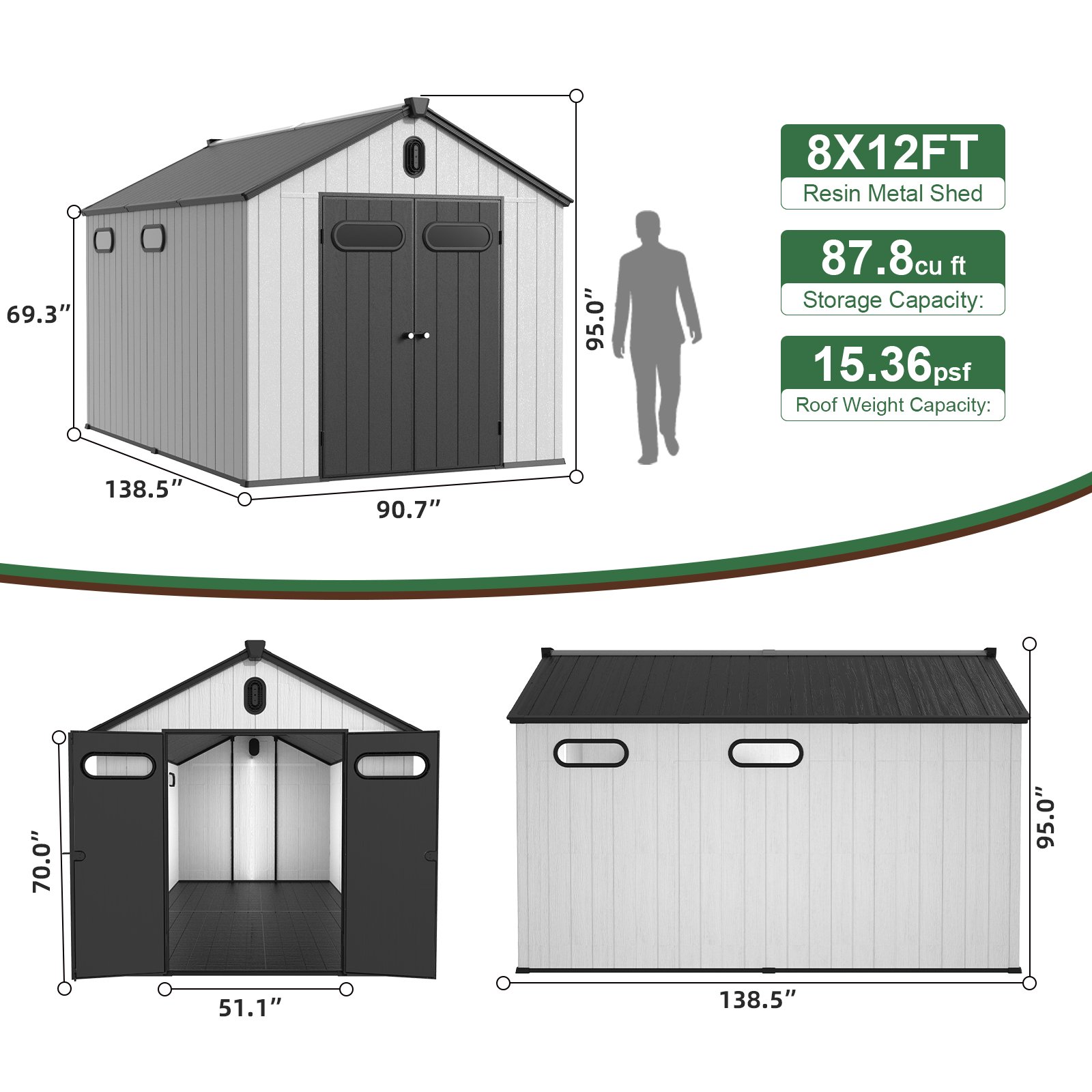 8 Ft. W X 12 Ft. D Plastic Storage Shed With Floor - Black / Gray - Image 3