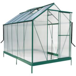 6.3'*10.2'*7' Polycarbonate Greenhouse, Heavy Duty Outdoor Aluminum Walk-In Green House Kit With Rain Gutter, Vent And Door For Backyard Garden - Green