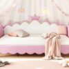Twin Extending Daybed With LED Lights, Modern Upholstered Princess Daybed With Crown Headboard - Pink - Image 23