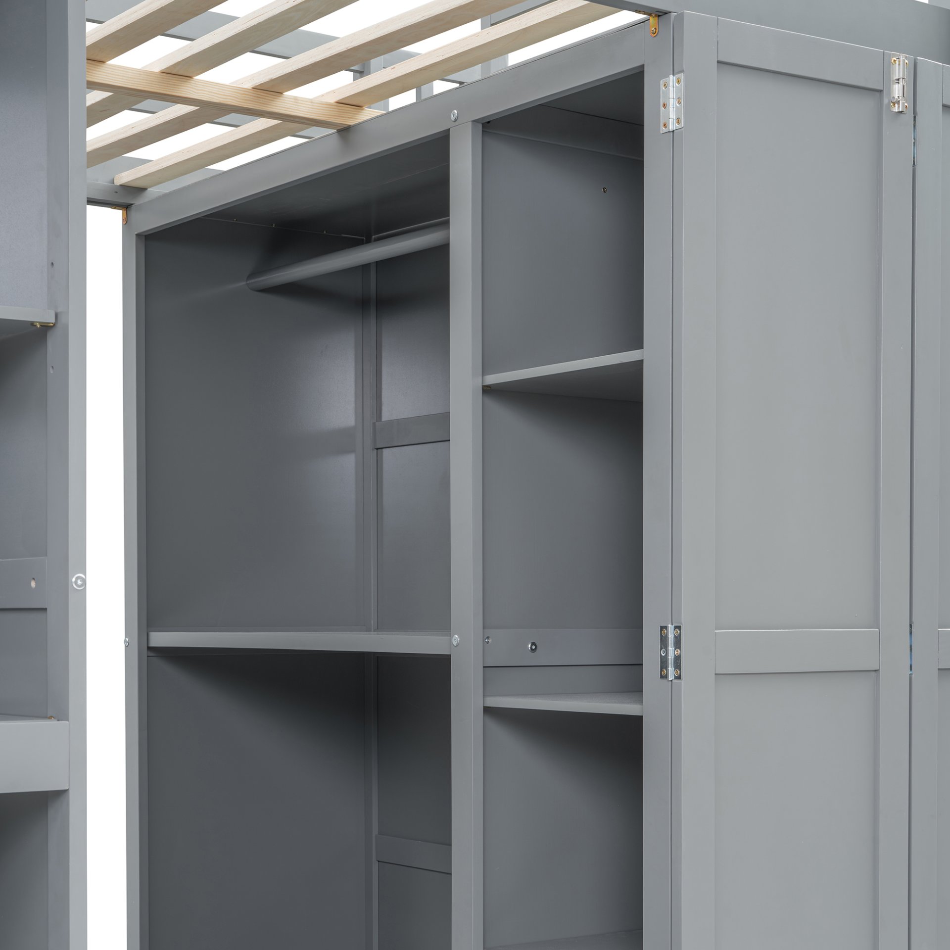 Full Size Loft Bed With Wardrobe, Desk And Shelves - Gray - Image 12