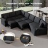 L-Shaped Sofa Sectional Sofa Couch Pull-Out Sofa Bed With Charging Devices And Cup Holders For Living Room - Blue Black - Image 6