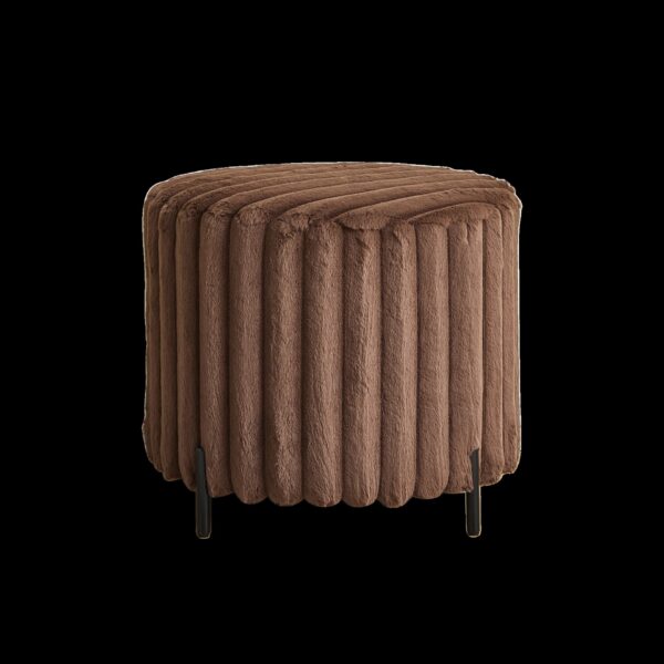 Upholstered Round Pouf Ottoman Foot Rest With Black Metal Legs - Brown