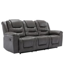 3 Seater Home Theater Recliner Manual Recliner Chair With Two Built-In Cup Holders For Living Room - Gray