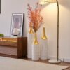 Floor Metal Vases Decorated White Metal Vases (Set of 3) Gorgeous Home Decoration Large Glazed Metal Vases - White / Gold - Image 7