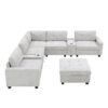 Sectional With Acrylic Table Top U Shaped Couch Set With 2 Consoles USB Charger, Storage Drawers And Pockets Movable Ottoman Tufted Sofa - Light Gray - Image 6