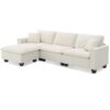 Modern Convertible Sectional L Shaped Reversible Couch Set With Free Pillows 4 Seat Suede Sleeper Sofa With Ottoman - Beige - Image 6