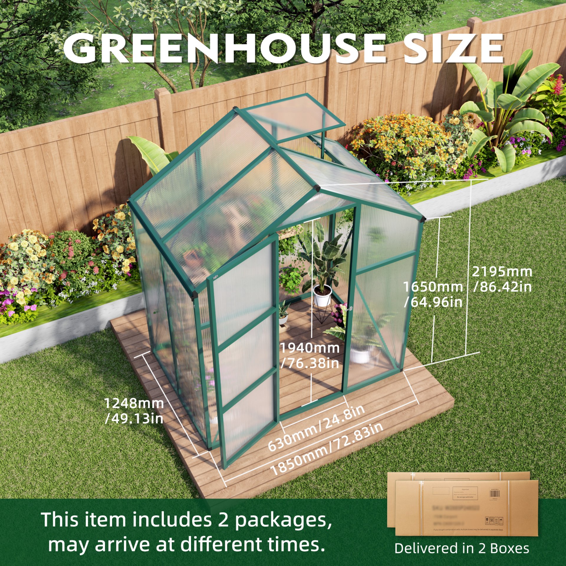 Newly Marketed Gain Height Windproof Aluminum Greenhouse 6 X 4 Ft Polycarbonate Greenhouse Raised Base And Anchor Aluminum Heavy Duty Walk - In Greenhouses For Outdoor Backyard In All Season - Green - Image 5