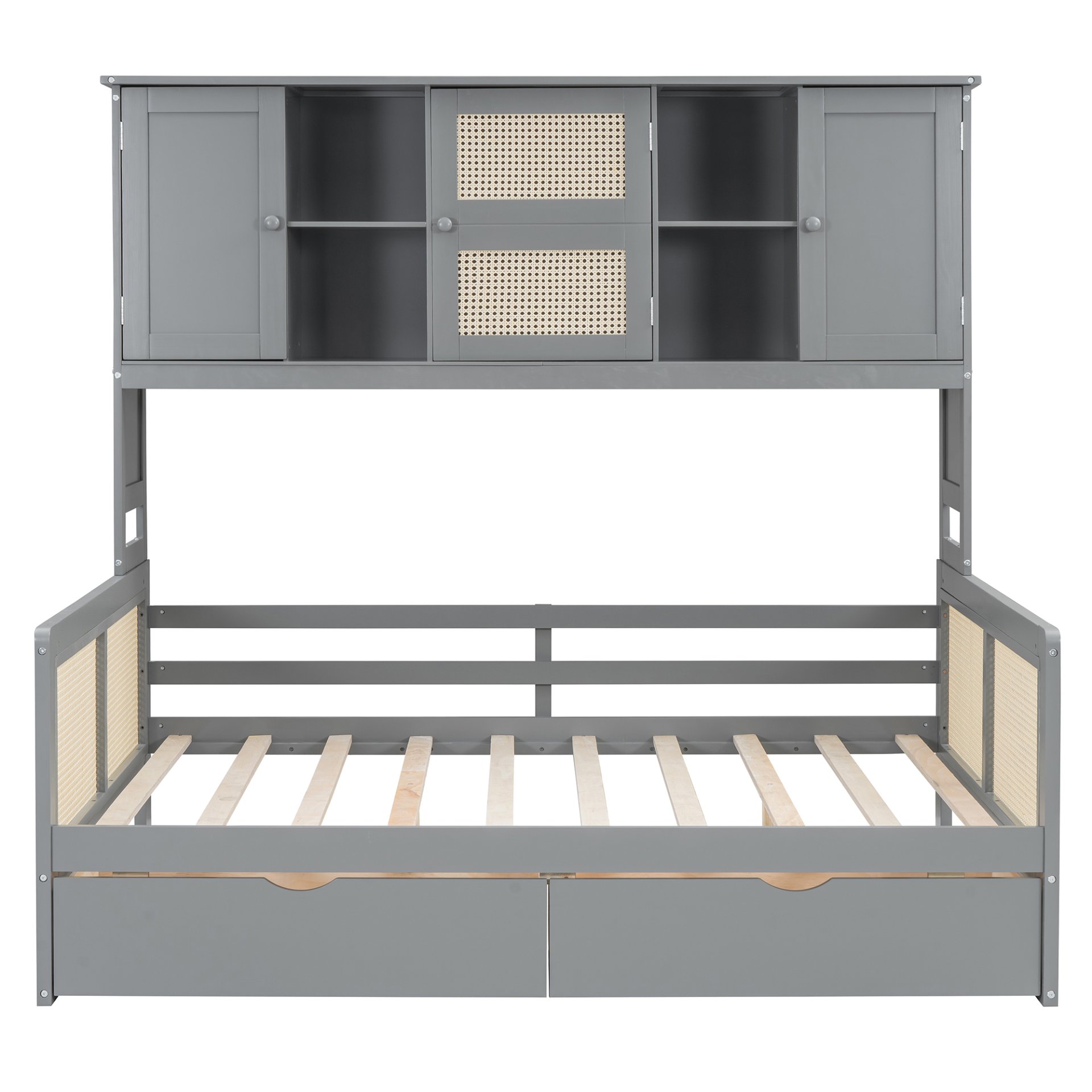 Full Size Wooden Daybed With 2 Drawers, And All In One Cabinet And Shelf - Gray - Image 3