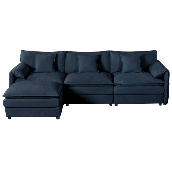 Modular Sectional Sofa, Oversized Deep Seat L Shaped Couch Set With Movable Ottoman, Chenille - Blue