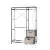 Acacia Wood Garment Rack With Shelves, 2 Wicker Drawers, 4 Hooks, Heavy Duty Closet Organizer - Light Gray - Image 11