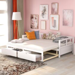 Daybed With Trundle And Two Storage Drawers, Sofa Bed For Bedroom - White