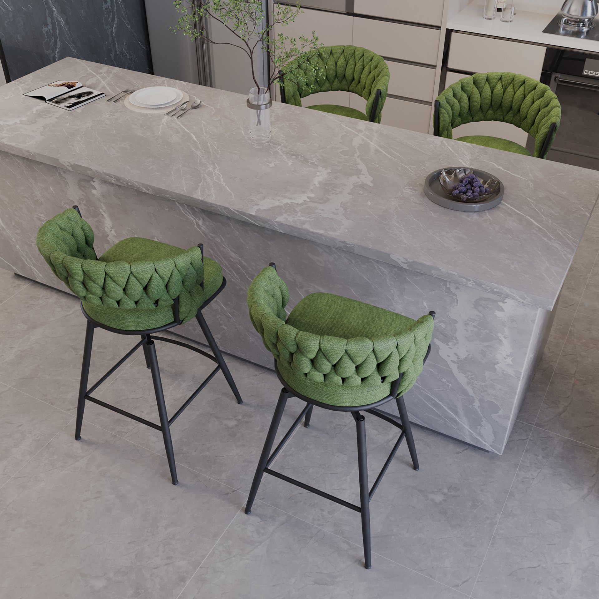 26" Bar Stool With 360 Swivel (Set of 4) - Green - Image 4