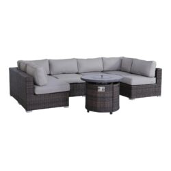 4 Person Wicker Outdoor Lounge Set With Cushions And Fire Pit - Brown / Gray