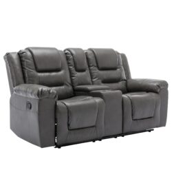 2 Seater Home Theater Recliner Manual Recliner Chair With A Storage Box And Two Cup Holders For Living Room - Gray