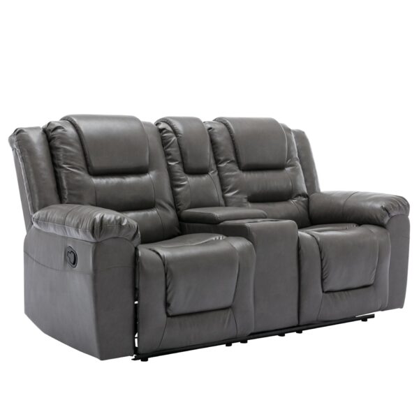 2 Seater Home Theater Recliner Manual Recliner Chair With A Storage Box And Two Cup Holders For Living Room - Gray