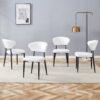 Minimalist Ergonomic Dining Chair With Curved Backrest, Metal Legs (Set of 4) - White / Black - Image 4