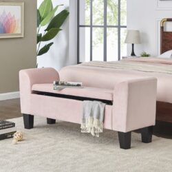 Mila - Velvet Ottoman Bench With Storage - Pink