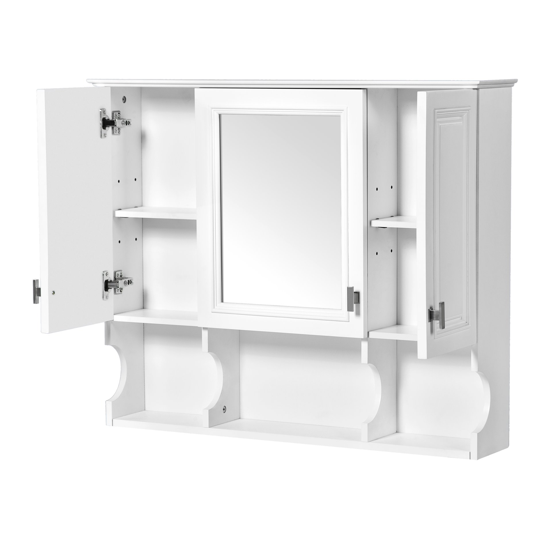 Wall Mounted Bathroom Medicine Cabinet, Modern Bathroom Wall Cabinet With Mirror, Mirror Cabinet With Open Shelves - White - Image 12