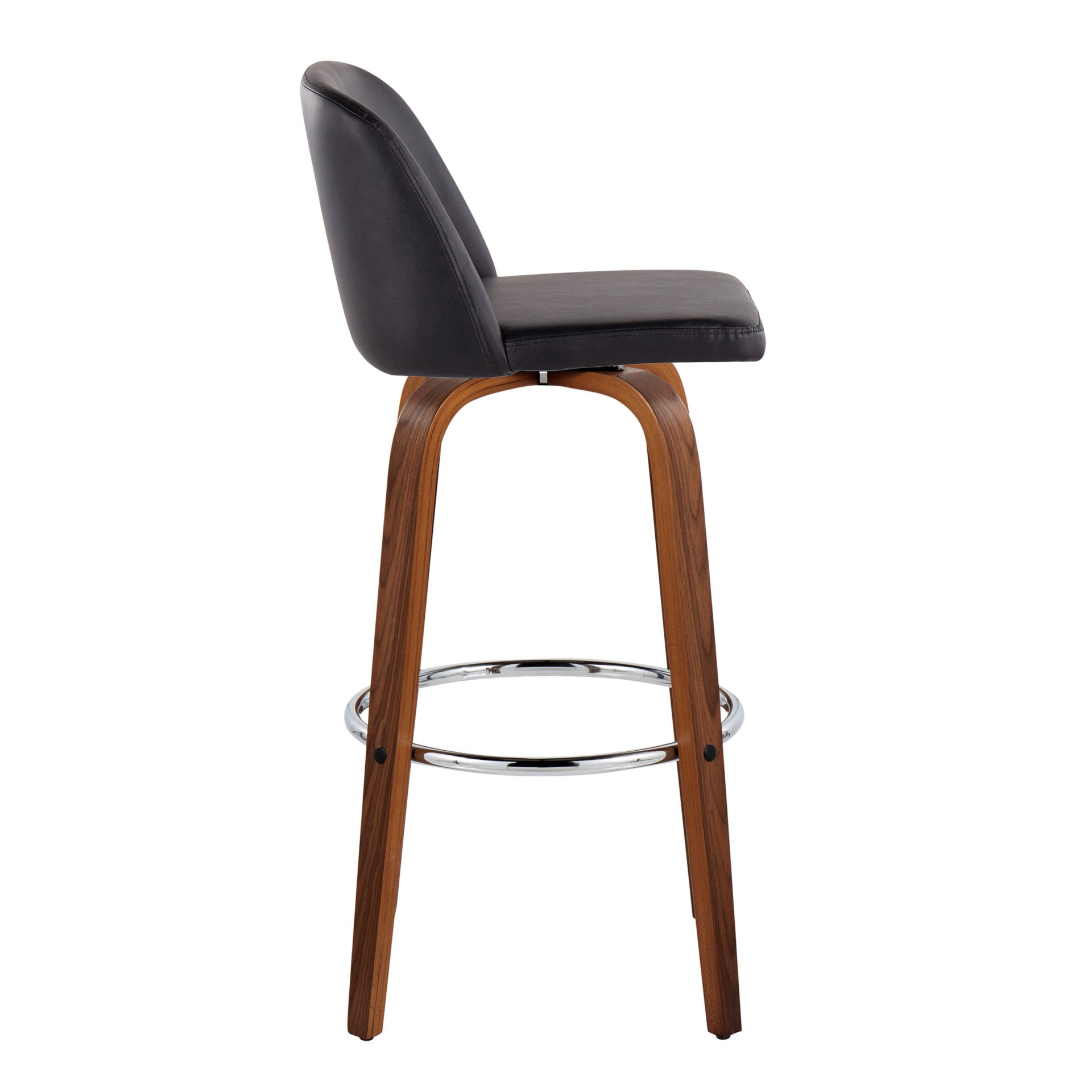 Toriano - Mid-Century Modern Fixed Height Barstool With Swivel With Round Footrest (Set of 2) - Walnut / Black - Image 3