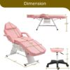 Massage Salon Tattoo Chair With Two Trays Esthetician Bed With Hydraulic Stool, Multi-Purpose 3-Section Facial Bed Table, Adjustable Beauty Barber Spa Beauty Equipment - Pink - Image 3