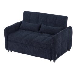 Loveseat Sofa Pull Out Sofa Bed Tufted Sleeper Sofa With An Adjustable Backrest, 3 USB Ports And 2 Lumbar Pillows For Living Room - Blue