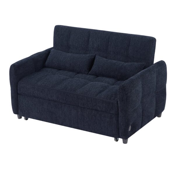 Loveseat Sofa Pull Out Sofa Bed Tufted Sleeper Sofa With An Adjustable Backrest, 3 USB Ports And 2 Lumbar Pillows For Living Room - Blue