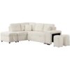 Convertible Sleeper, Sectional Pull Out Sofa Bed With Storage Ottoman, 2 Throw Pillows, 2 Stools, Wireless Charger And Two Hidden USB Ports For Living Room - Cream - Image 18