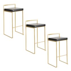 Fuji - Contemporary Barstool (Set of 3) - Black / Gold