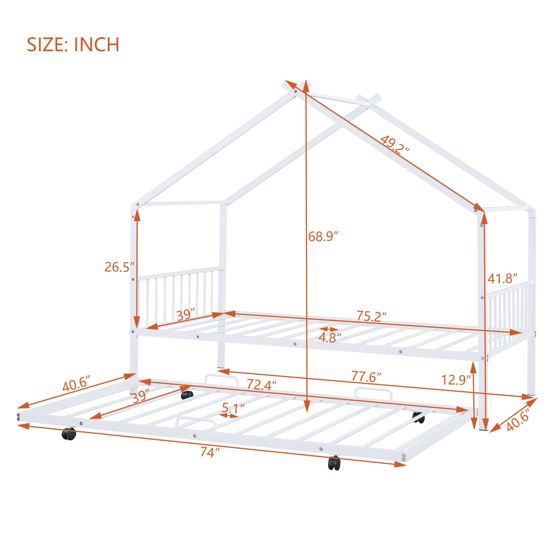 Twin Size Playhouse Design Bed With Twin Size Trundle - White - Image 12