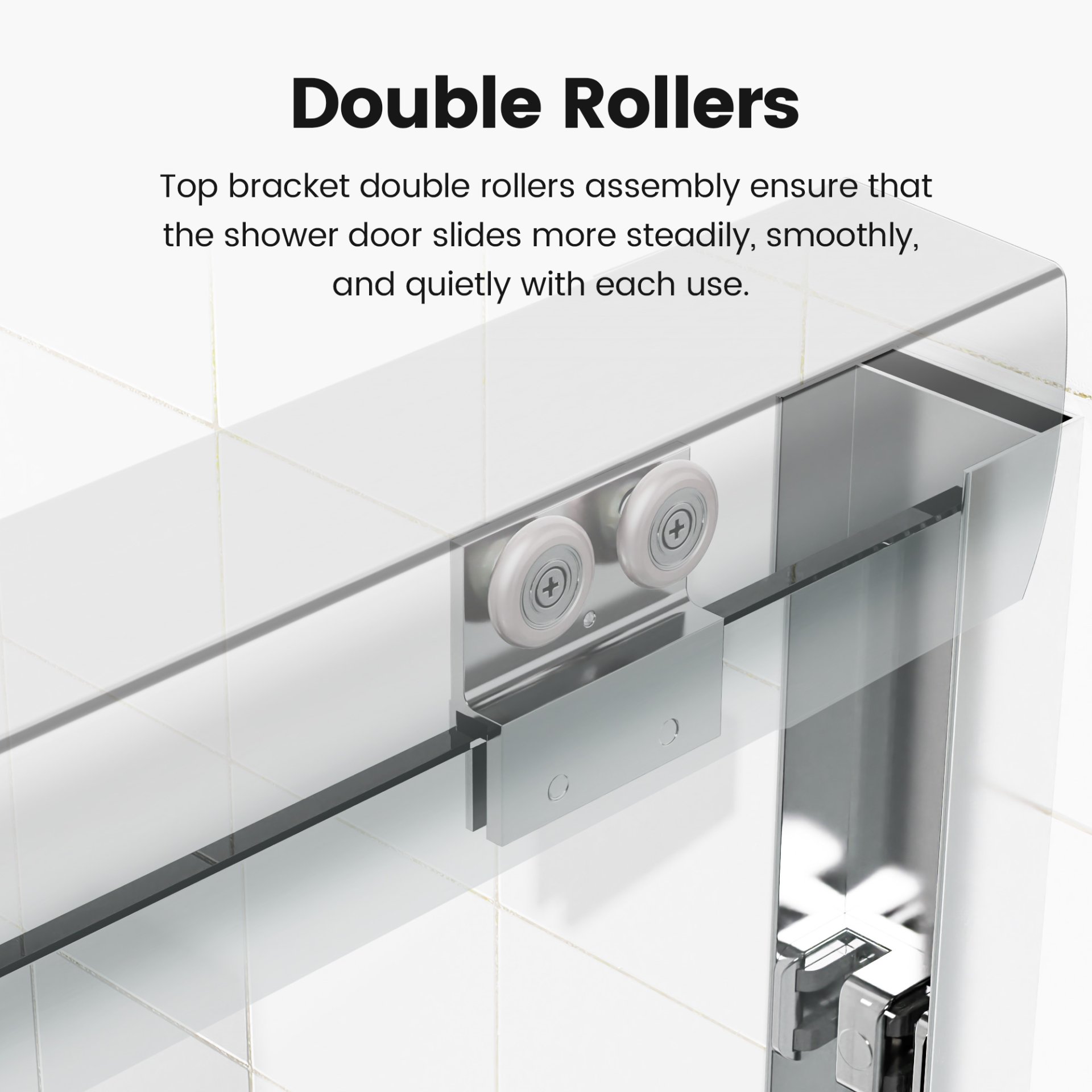 56" -60" W*70" H Semi-Frameless Double Sliding Shower Door, Bypass Shower Door, 1 / 4" (6Mm) Thick SGCC Tempered Glass Door - Chrome - Image 4