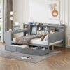 Full Size Daybed With 3 Drawers USB Ports And Desk - Gray - Image 22