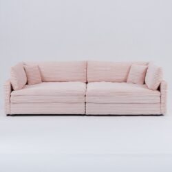 Elegant Corduroy Sofa With Throw Pillows And Backrests For Living Room Leisure - Pink