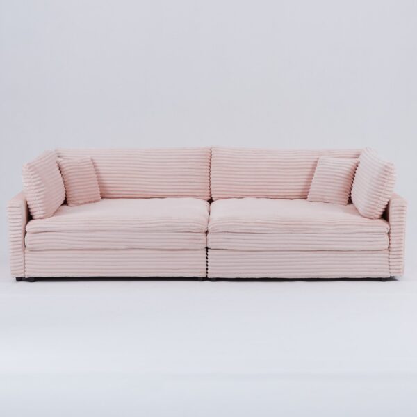 Elegant Corduroy Sofa With Throw Pillows And Backrests For Living Room Leisure - Pink