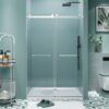 Frameless Double Sliding Soft Close Bathtub Shower Door, 5 / 16" Clear Nano Coated Tempered Glass And 304 Stainless Steel Handle - Brushed Nickel - Image 2
