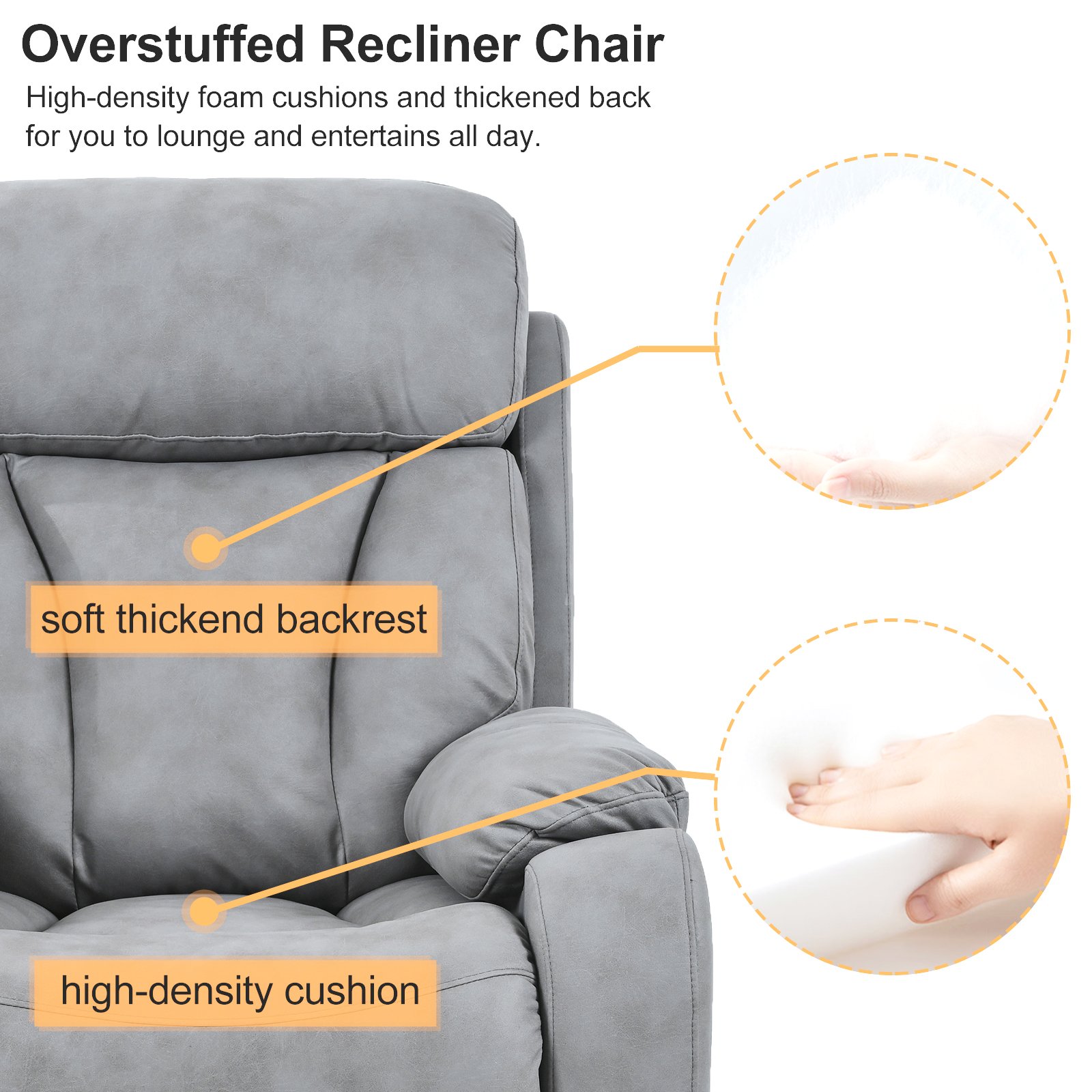 35.4" Electric Power Lift Recliner Chair, Fabric Recliner Chair, Home Theater Seating, Living Room Chair, Side Pocket, Remote Control - Light Gray - Image 11