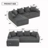 Compression Sofa: Combining Chaise Longue With 3 Seater, Corduroy Fabric, Full Sponge Compression Sofa, Combined Sofa With 4 Pillows For Living / Home Furniture / Apartment - Gray - Image 3