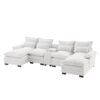 Modern U Shaped Sofa With Console, Cupholders And USB Ports, 6 Seat Upholstered Symmetrical Indoor Furniture, Sleeper Couch Set With Chaise - White - Image 6