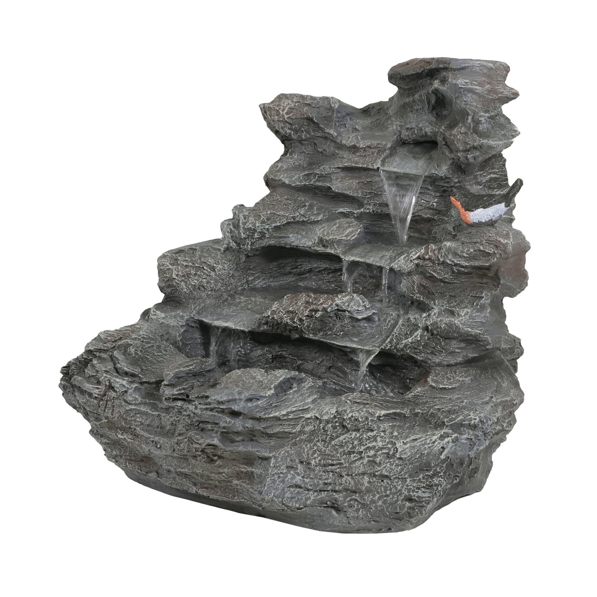 4 Tiered Rock Waterfall Fountain With LED Lights, Outdoor Garden Decor, Weather Resistant - Gray - Image 7