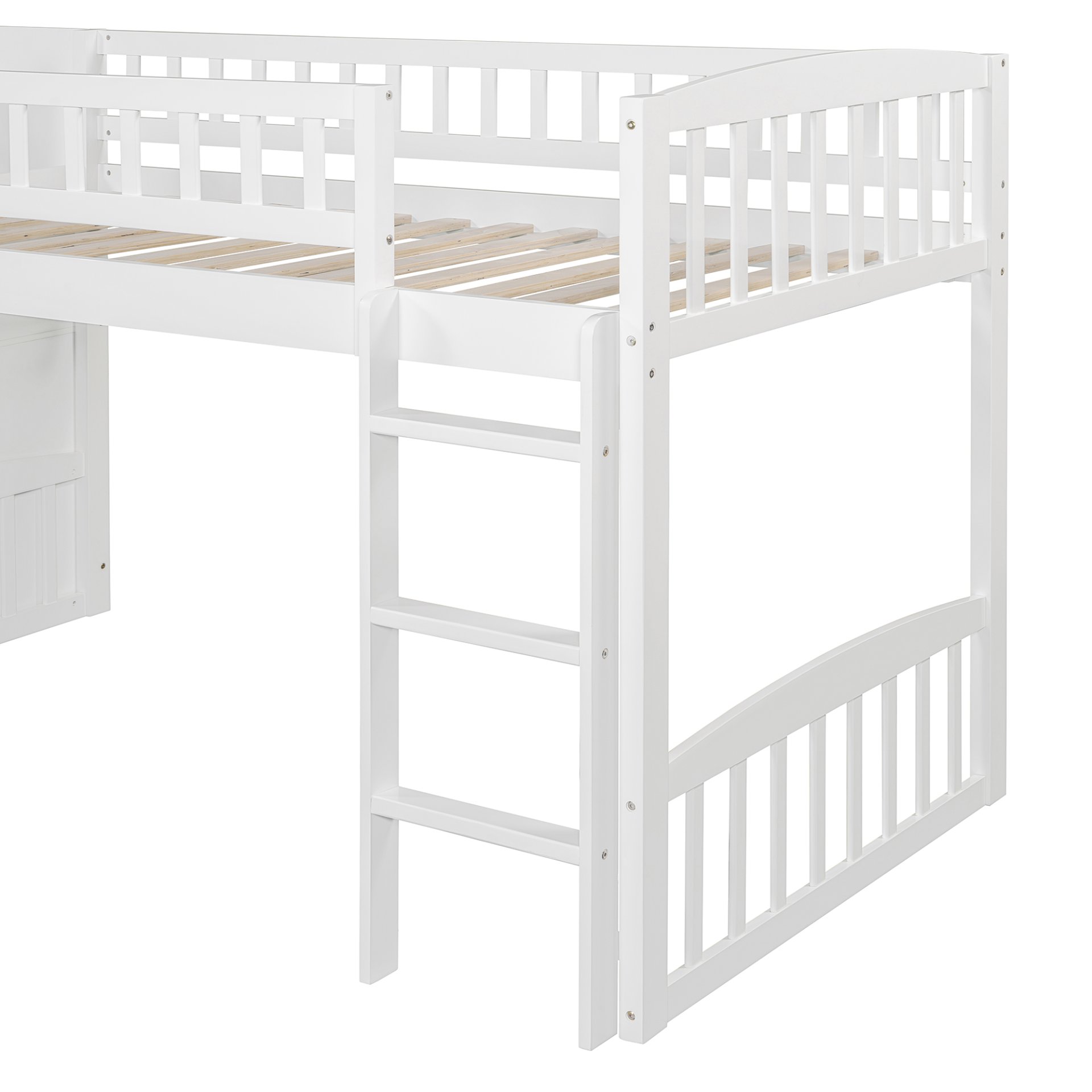 Twin Size Loft Stairway Bed With 2 Drawers And Slide - White - Image 11