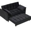Modern Velvet Sofa, Sofa Pull-Out Bed, Small Love Seat Casual Sofa With Back, With Pillow, Pockets, Living Room Furniture, 3 In 1 Convertible Sleep Sofa Bed - Black - Image 11