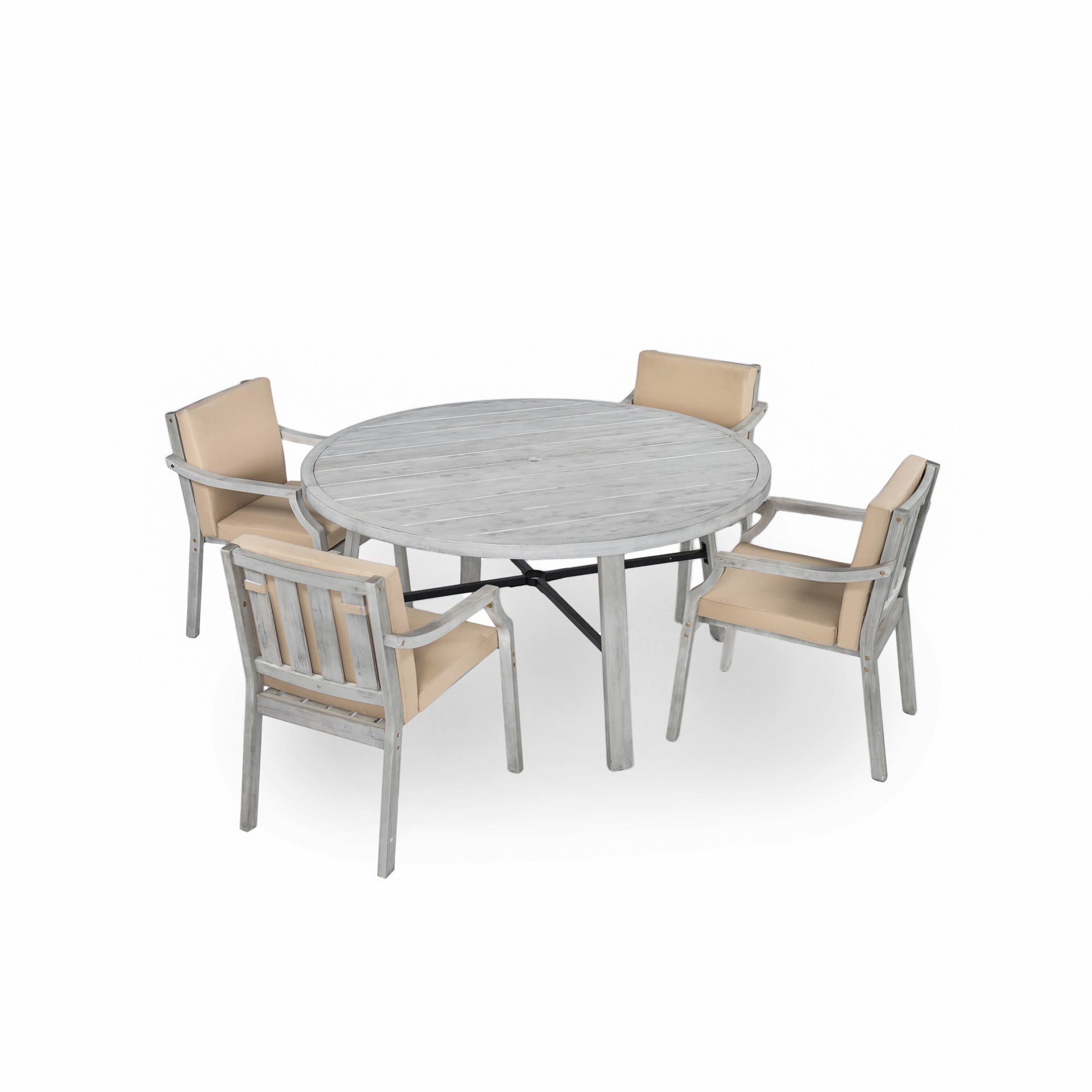 Outdoor Dinning Set 4 Person Outdoor Wooden Dinning Set With An Umbrella Hole And Removable Cushions For Patio, Backyard, Garden - Antique Gray - Image 9