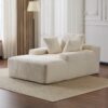 Oversized Chaise Lounge Chair Cozy Cloud Couch, Plush Corduroy Upholstered Sleeper Sofa Daybed With 3 Throw Pillows And Wide Armrest For Living Room - White - Image 2