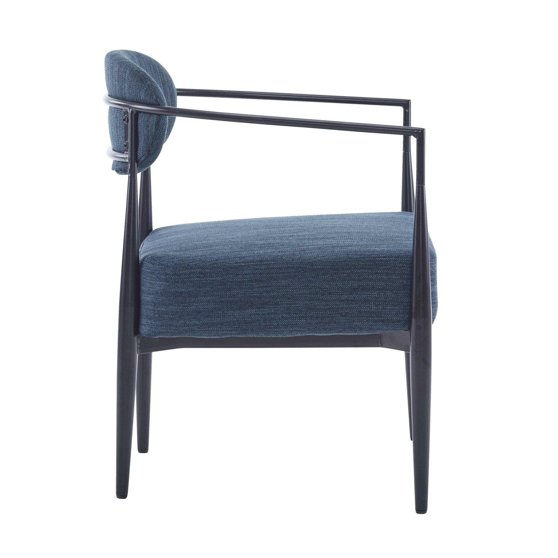Mid Century Modern Upholstered Accent Armchair With Pocket Spring Seat - Black / Navy Blue - Image 5