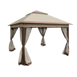 Outdoor Pop Up Gazebo Canopy 11 X 11 Ft With 2 Tier Soft Top And Removable Zipper Netting - Coffee