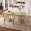 7 Pieces Extendable Dining Table Set, Farmhouse Extendable Table With Move Leaf, Rustic Wooden Kitchen Table And 6 Pieces Upholstered Chairs, Expanding Dining Room Table Set - Natural - Image 6