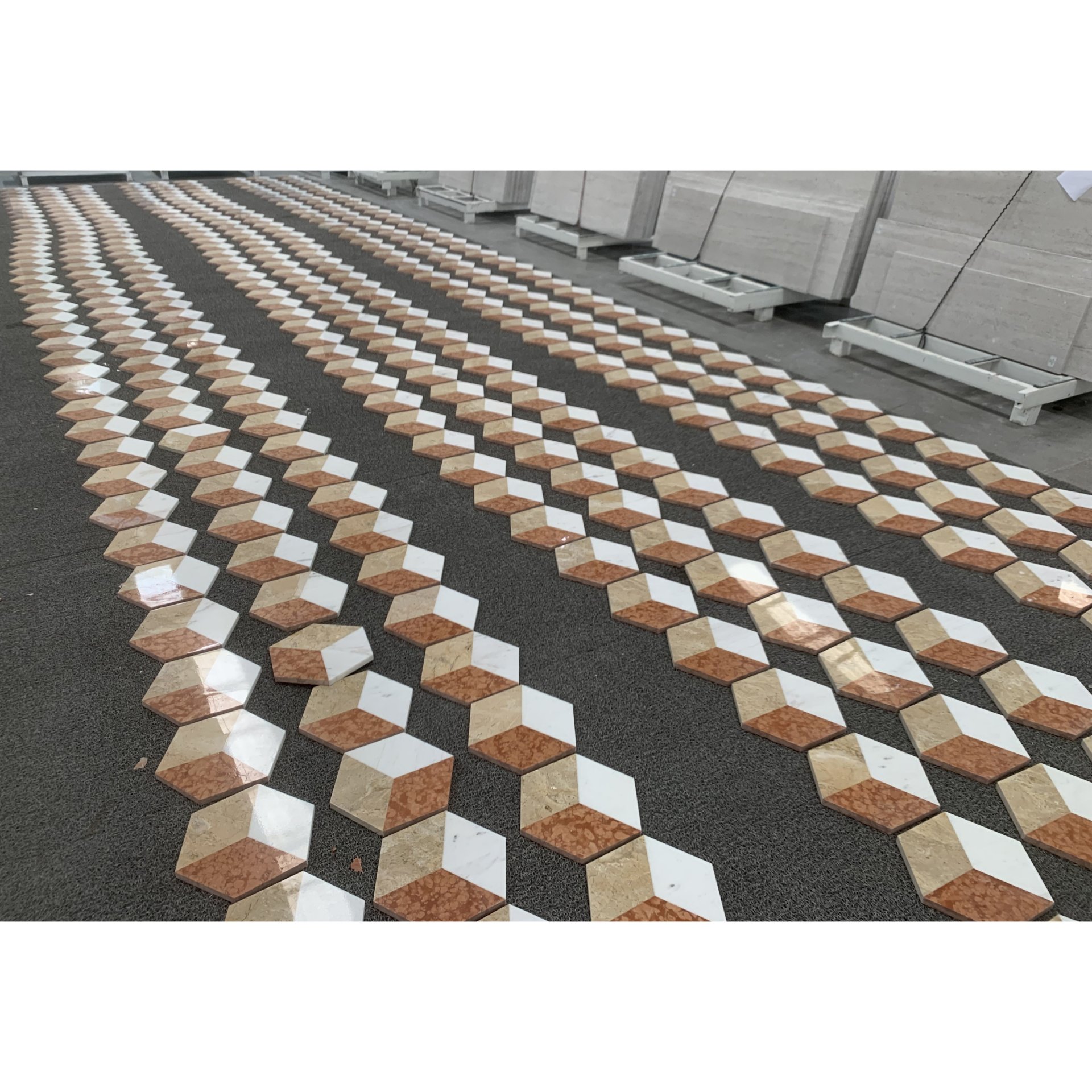Hexagon Water Jet Marble Tiles For Floor And Wall Polished Stone - Red / White / Gold - Image 11
