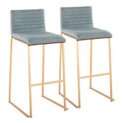 Mason Mara - Contemporary Fixed Height Barstool (Set of 2) - Gold / Walnut / Green