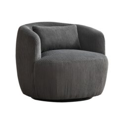 Upholstered Metal Base 360 Degree Swivel Barrel Soft Chair With Pillow, For Club, Living Room, Bedroom, Office As Well As Reading Armchair - Charcoal