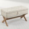 Storage Ottoman, Button-Tufted Ottoman Linen Storage Bench, Ottoman With Storage - Light Beige - Image 2