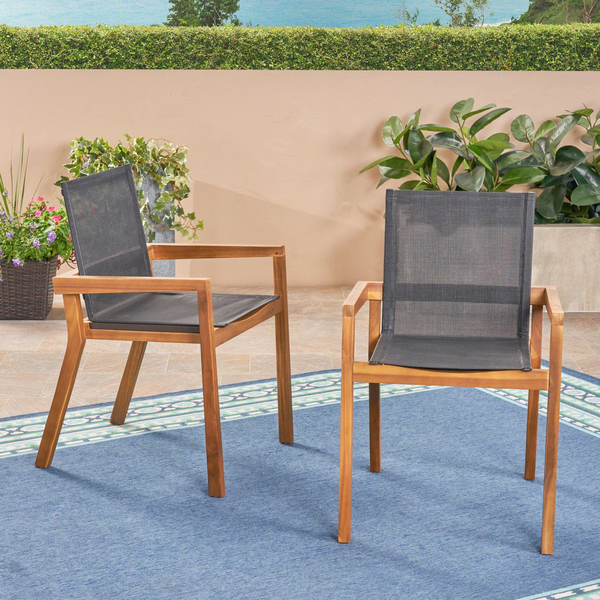 Dining Chair With Frame And Mesh Seating (Set of 2) - Teak - Image 4